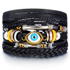 BOHO Tibet Stone Feather Multilayer Leather Bracelet Eye Fish Charms Beads Bracelets For Men Vintage Punk Wrap Wristband Cool Jewelry - SJB-DIAMOND ELITES