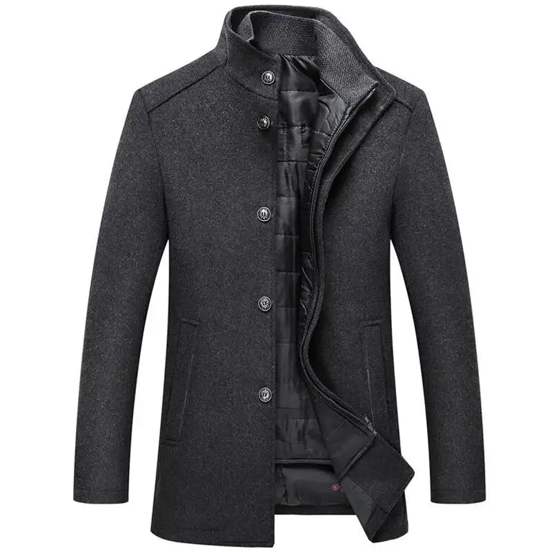 Woolen Coat Men Winter Windbreaker Long Thick Wool Jackets abrigo hombre Man Stand Collar Single Breasted With Vest Woolen Coats