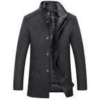 Woolen Coat Men Winter Windbreaker Long Thick Wool Jackets abrigo hombre Man Stand Collar Single Breasted With Vest Woolen Coats