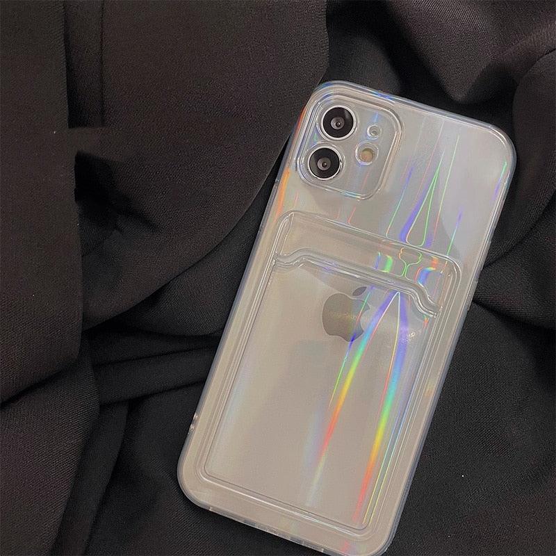 Transparent  Card Holder Silicone Case For iPhone 14 13 11 12 Pro Max Mini X S XR 8 7 Plus Lens Protection Cover Clear Protective Case with Card Slot Slim Drop Resistant Soft Bumper Cute Pocket Cover Stevvex