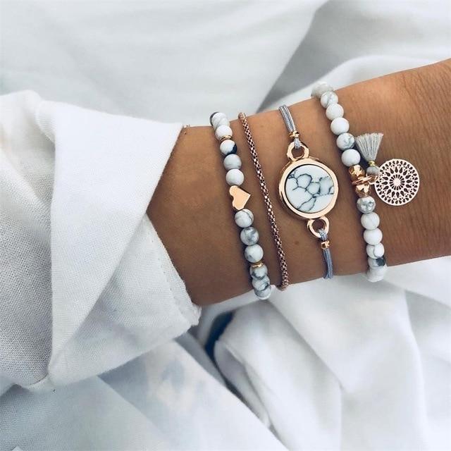 Boho Rose Map Bracelets & Bangles for Women Bohemian Round  Charm Bracelet Set Fashion Multilayer Accessories Luxury Jewelry - SJB-DIAMOND ELITES
