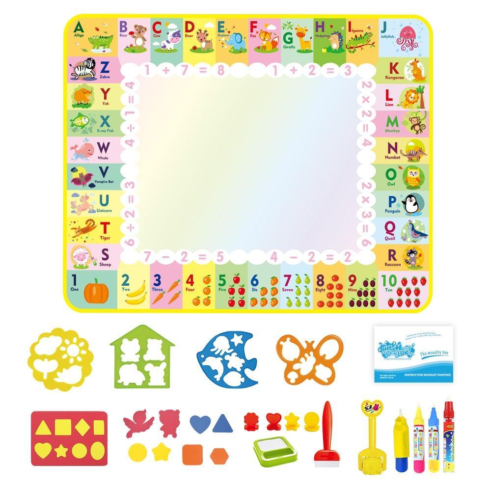 Coolplay 100x100cm Magic Water Drawing Mat Doodle Mat & 4 Drawing Pens & 1 Stamps Set Painting Board Educational Toys for Kids - SJB-DIAMOND ELITES