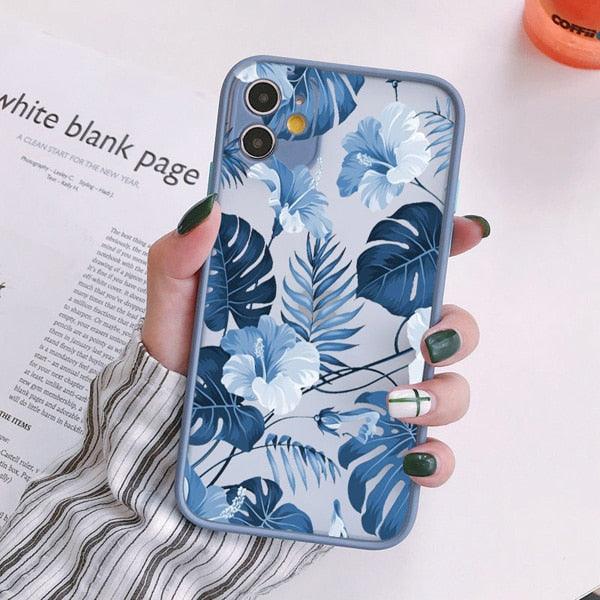 Green Leaves Plant Flower Phone Case for iphone 11 12 13 14 Pro Max Hard Back Shockproof Cover Floral Tropical Design with Slim Glossy Green Palm Leaves Pattern Case Stevvex