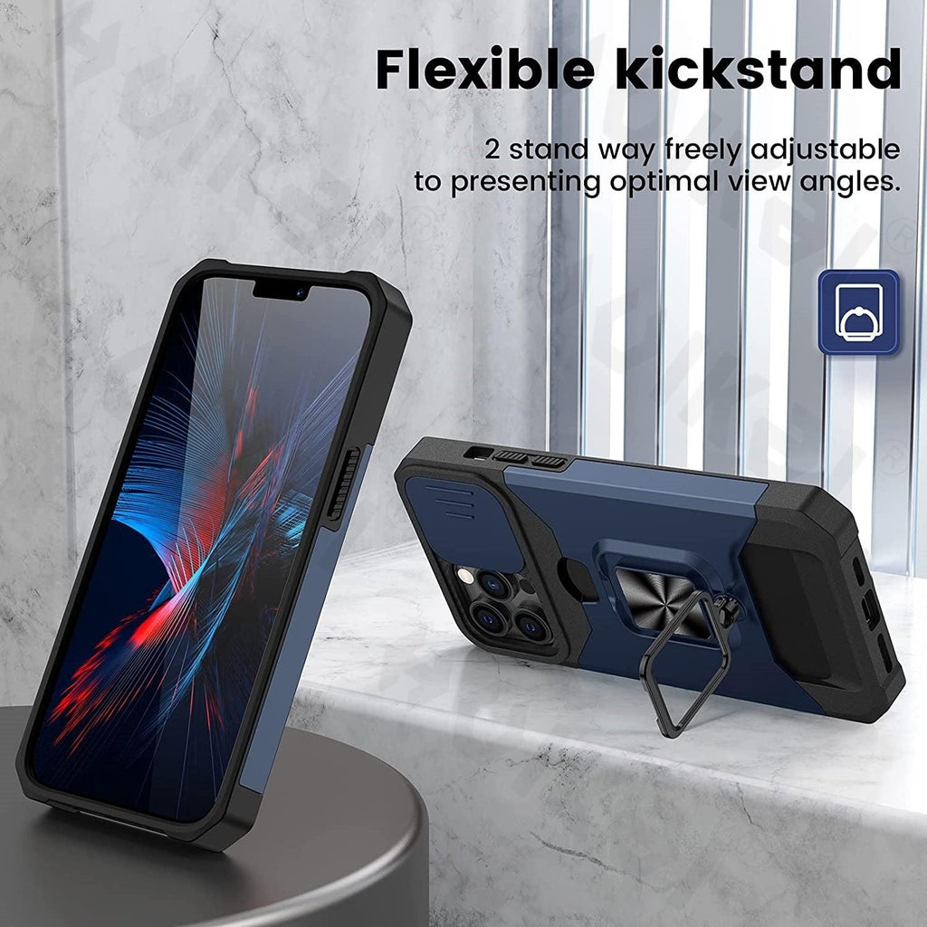 Slide Camera Cover Kickstand Card Wallet Case for iPhone11 X XS 8  Shockproof Protective Phone Case  Wallet Case for iPhone With Sliding Camera Case With Kickstand Magnetic Adjustable Ring Holder Stevvex