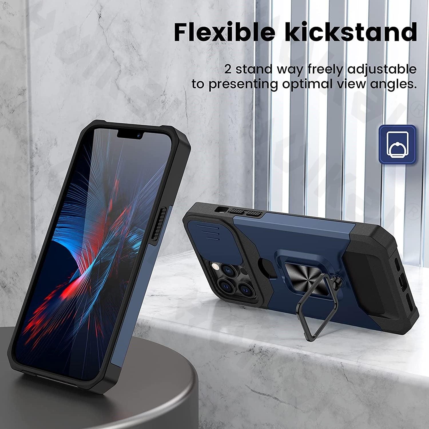 Slide Camera Cover Kickstand Card Wallet Case for iPhone11 X XS 8  Shockproof Protective Phone Case  Wallet Case for iPhone With Sliding Camera Case With Kickstand Magnetic Adjustable Ring Holder Stevvex