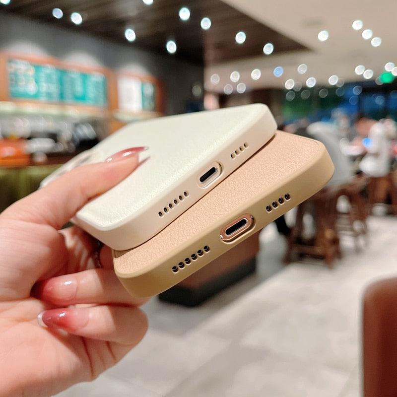 Trendy Slim Leather Case with Full Protection Luxury Leather Textured Case for iPhone 11 12 13 Soft Shockproof Cover Leather Case Compatible with iPhone 12 13 Pro Max Elegant Phone Case Stevvex
