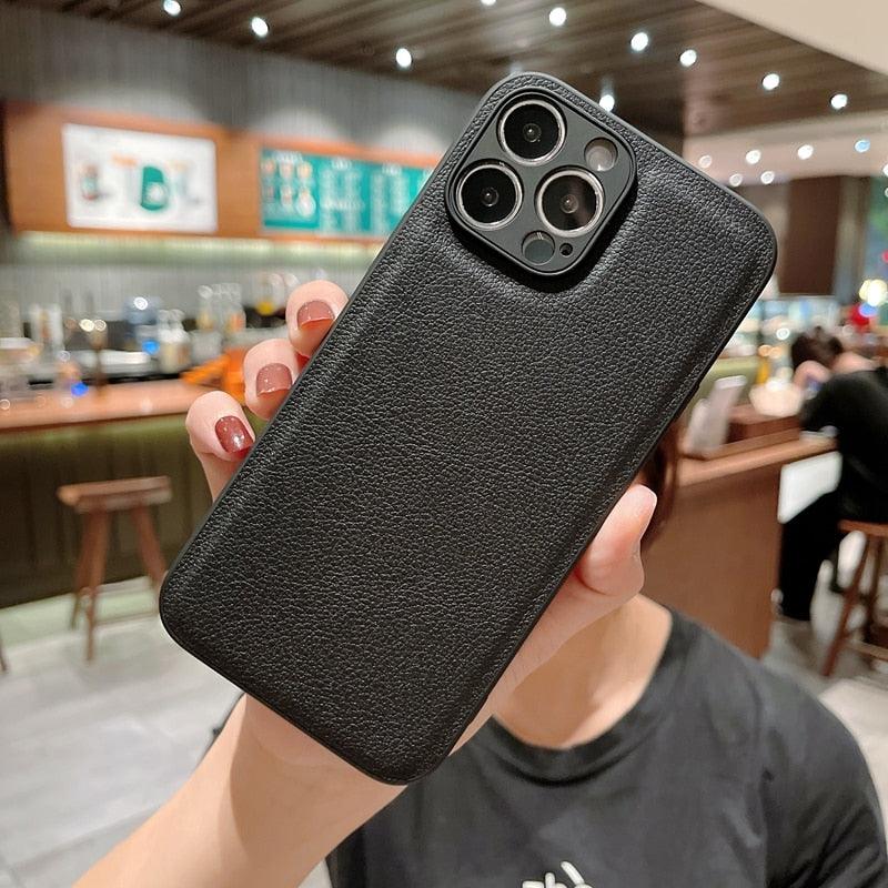 Trendy Slim Leather Case with Full Protection Luxury Leather Textured Case for iPhone 11 12 13 Soft Shockproof Cover Leather Case Compatible with iPhone 12 13 Pro Max Elegant Phone Case Stevvex