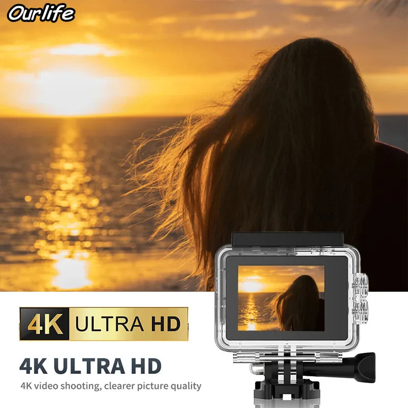 Real 4K 30fps waterproof action camera underwater 30 meters for swimming with 32GB memory card