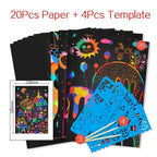 Magic Rainbow Color Scratch Art Paper Card Set With Graffiti Stencil Drawing Board Stick Art Painting Educational Toys - SJB-DIAMOND ELITES