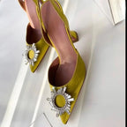 New Fashionable Half Slippers Women's Sandals Fashionable Sparkling Rhinestones Satin Wine Glass Heel Shoes Closed-Toe Slippers Lootquake LLC