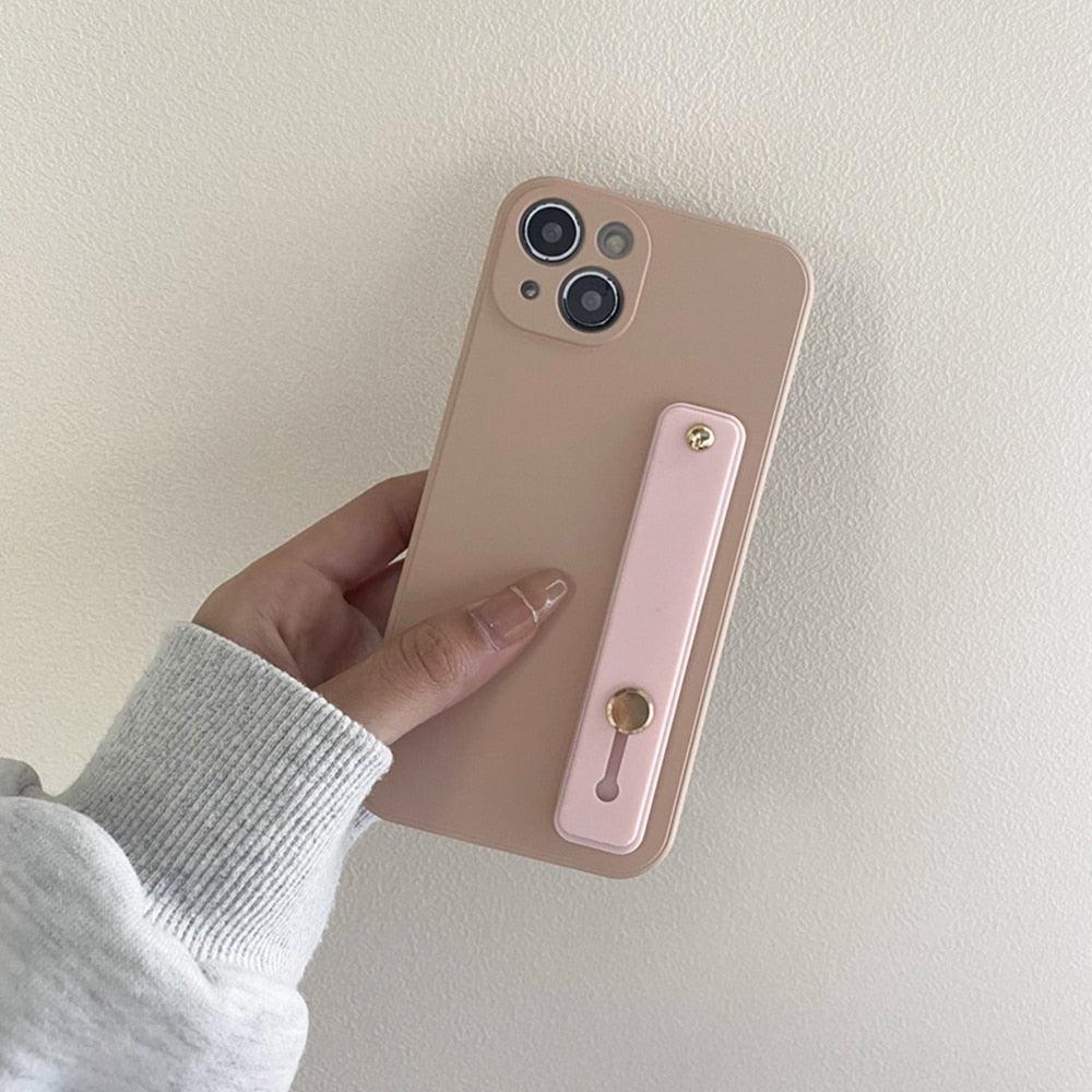 Cute Wrist Strap Soft Silicone Slim Protective Case with Strap Cover Square Silicone Phone Case For iPhone 11 13 12 Pro XR XS Max X 6 6s 7 8 Plus SE2 Candy Colors Soft Back Cover Stevvex