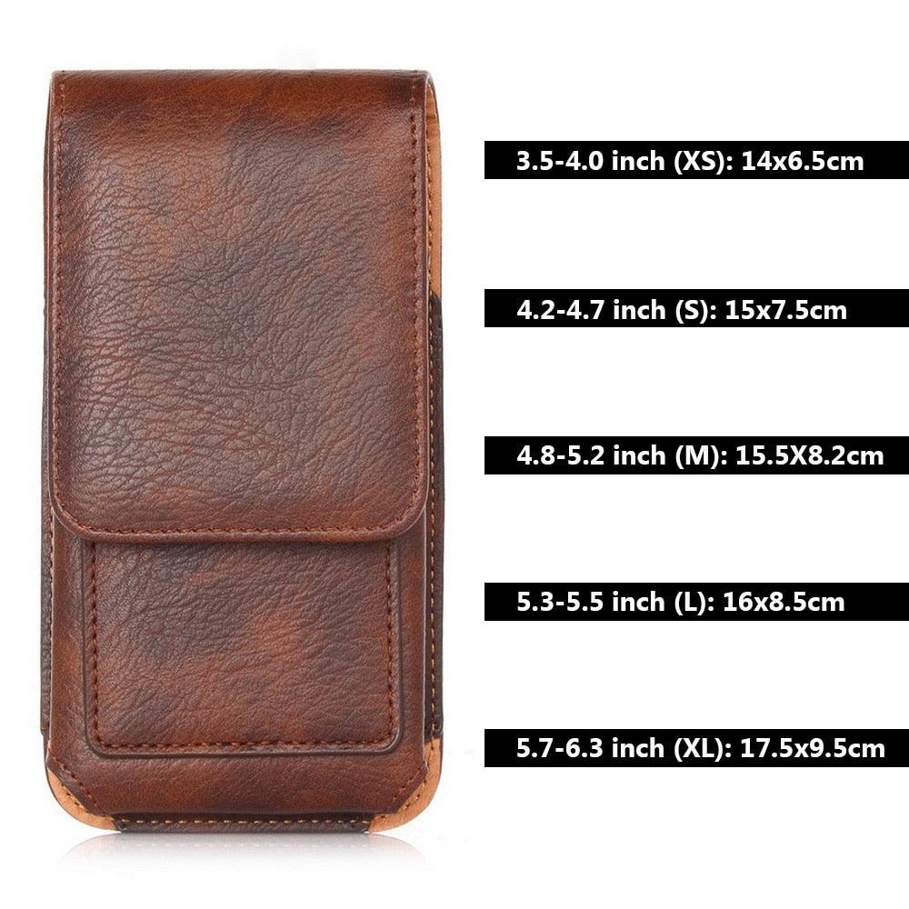 Universal Leather Case for iPhone Mens PU Leather Vertical Case with Belt Clip for iPhone Waist Pack Belt Clip Bag for 3.5-6.3" Mobile Phone Pouch Phone Cover Stevvex