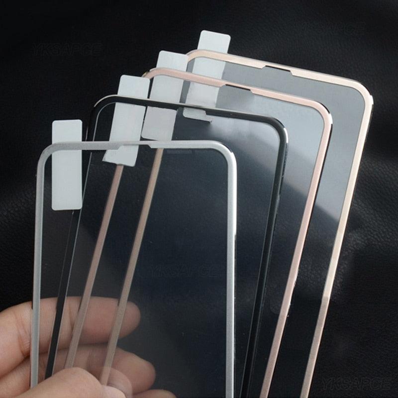 10D Curved Edge Aluminum Alloy Tempered Glass for iPhone X XS MAX 11 12 Pro Max mini 6 6S 7 8 Plus Full Cover Screen Protector  Titanium Alloy Metal Edge Full Coverage Front Tempered Glass Screen Protector for iPhone Stevvex