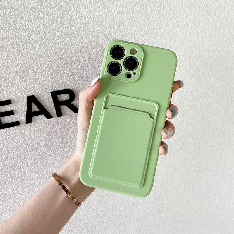 Soft Silicone Phone Case For iPhone 14 13 Pro Max 13Pro Silicone Soft Mobile Phone Case Wallet Card Holder Cover Slim Fit Thin Protective Soft Shock-Absorbing Wallet Case Stevvex
