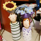 Statue Head Portrait Sculpture Ornament Bonsai Handmade Art Pot Bum Ceramic Vase Plaster Living Room Home Decor Dried Flowers