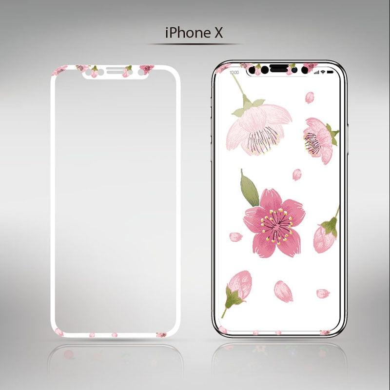 Flowers Cartoon Screen Protector For iPhone 13 12 11 Pro Max Soft Edge Tempered Glass on For iPhone XS MAX XR 7 8 PLUS Lovely Easy Installation Frame 9H Hardness Full Coverage Bubble Free Cute Lovely Cherry Blossom Design Glass For iPhone Stevvex