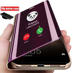 Smart Flip Phone Case For iPhone X XR XS 5 5S SE 7 8 6 6S Plus 11 12 13 Mini Pro Max 2020 Mirror Window Standing Holder Cover  Mirror Screen Smart Plating Case 360 Full Body Ultra Thin Intelligent Protective Case Stevvex