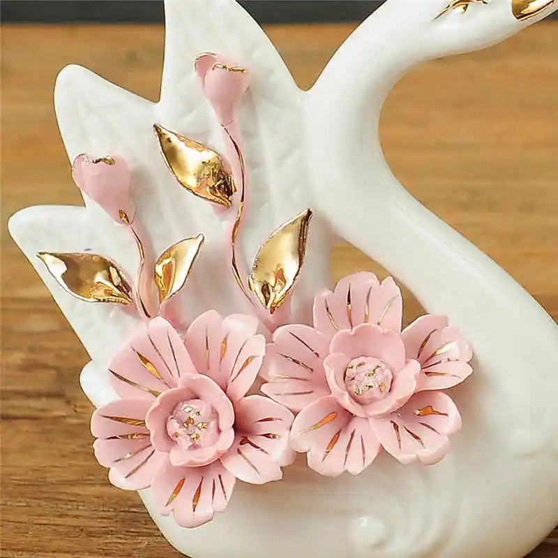 2PCS Swan Statue Pretty Creative Swan Sculpture Figurines Ceramic Crafts Art Home Decoration Accessories1 Pair Wedding Gift Lootquake LLC