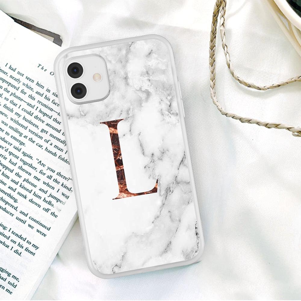White A-Z Marble Texture Phone Cover For Iphone 12 Mini Soft Silicone Back Case Solid Name Phone Case Luxury Screen Camera Protection Shockproof Soft Cover Stevvex