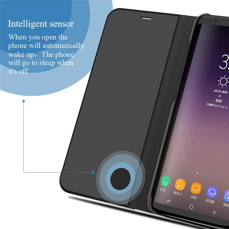 Smart Flip Phone Case For iPhone X XR XS 5 5S SE 7 8 6 6S Plus 11 12 13 Mini Pro Max 2020 Mirror Window Standing Holder Cover  Mirror Screen Smart Plating Case 360 Full Body Ultra Thin Intelligent Protective Case Stevvex