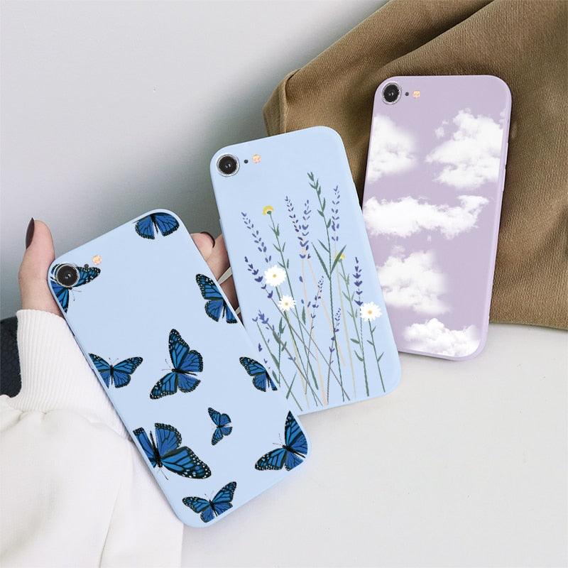 Butterfly Pattern Design Trendy Mobile Phone Case Protective Case For iPhone 7 8 SE 2020 Flower Cartoon Celular Case For iPhone7 8 SE2020 se 2020 se2020 A1778 A1660 A1779 Silicon Matte TPU Cover Stevvex