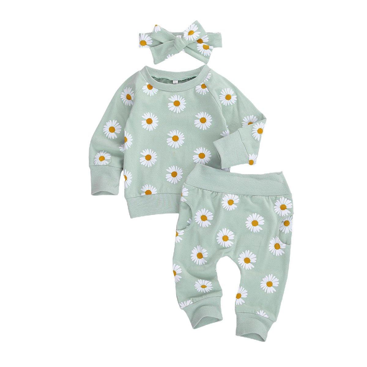 Newborn Baby Girl Two Pieces Set Long Sleeve Top Pant Headband Clothing Sets Perfect Gift For Kids
