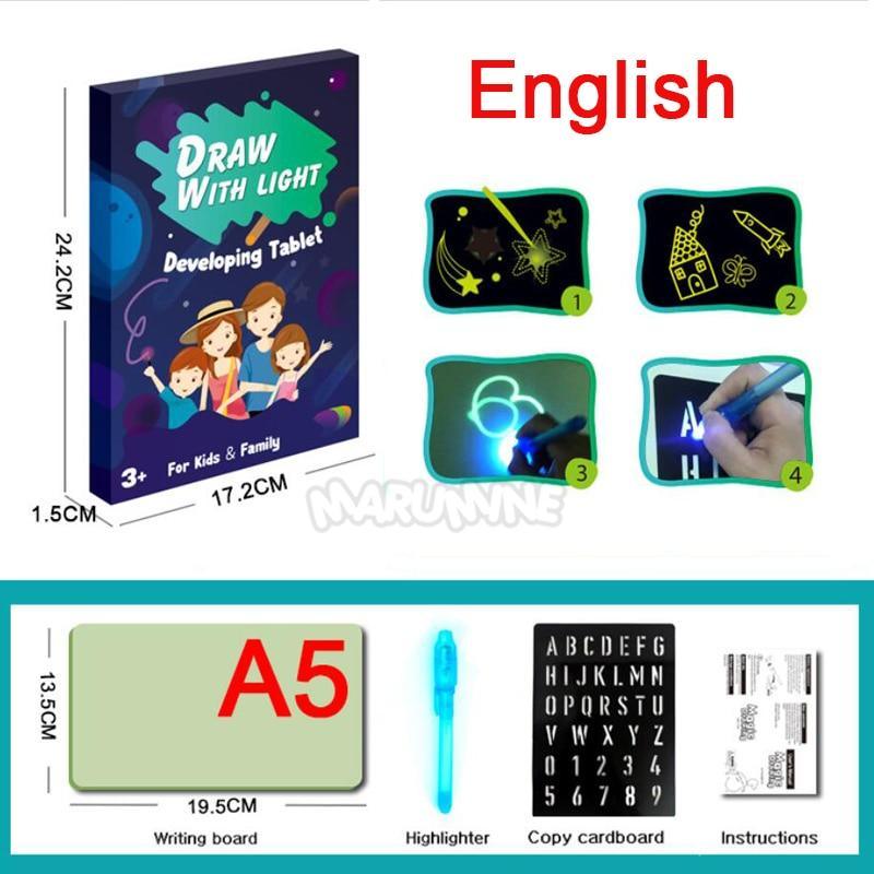 A3 A4 A5 Kids Luminous Drawing Board with Light-Fun Magic Sketchpad Draw Tablet Fluorescent Pen Russian English Light Up Toys - SJB-DIAMOND ELITES