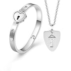 Fashion Concentric Lock Key Titanium Steel Stainless Steel Luxury Jewelry Bracelet and Necklace Couple Sets For Women - SJB-DIAMOND ELITES