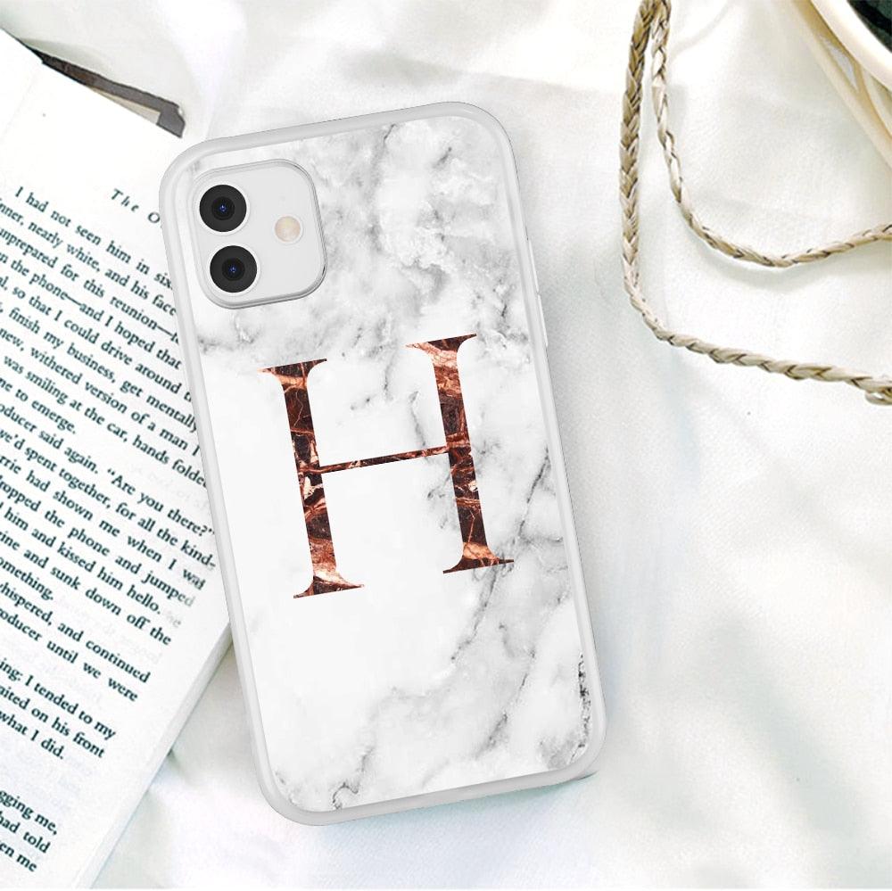 White A-Z Marble Texture Phone Cover For Iphone 12 Mini Soft Silicone Back Case Solid Name Phone Case Luxury Screen Camera Protection Shockproof Soft Cover Stevvex
