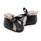 Baby PU Boots Winter Anti-slip Warm First Walkers Soft Soled Booties Toddler Bowknot Lace-up Shoes Stevvex