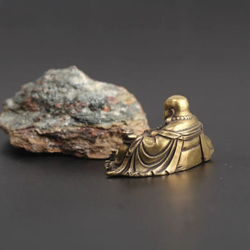 Antique Copper Maitreya Buddha Statue Small Desktop Brass Ornament Home Decor Sculptures Religions Room Desk Decoration Figurine Lootquake LLC