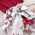 Newborn Baby Girl Clothes Knitting Cotton Long Sleeve  Tops Flower Print Long Pants Headband