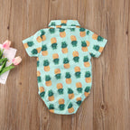 Newborn Boys Bodysuits Bow Short Sleeve Print Single Breasted Jumpsuits Shirt For Baby With Elegant Bow