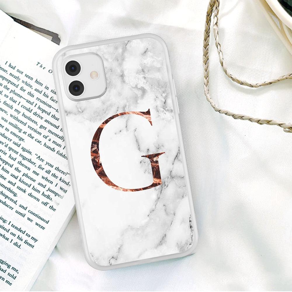 White A-Z Marble Texture Phone Cover For Iphone 12 Mini Soft Silicone Back Case Solid Name Phone Case Luxury Screen Camera Protection Shockproof Soft Cover Stevvex