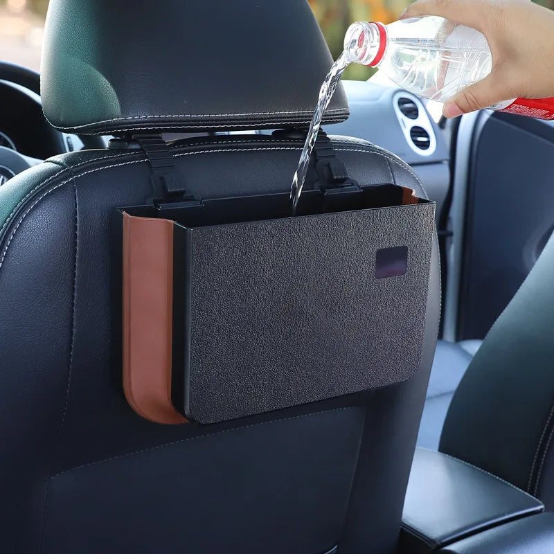 Car Trash Bin Beige Frame Auto Storage Organizer Bag Waste Bins Stowing Tidying Design Folding Garbage Bucket Ashtray Supplies