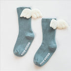 Luxury Modern Socks Baby Girls Knee High Socks With Angel wing  Summer Autumn Cotton Socks Solid Candy Color Toddler For Kids