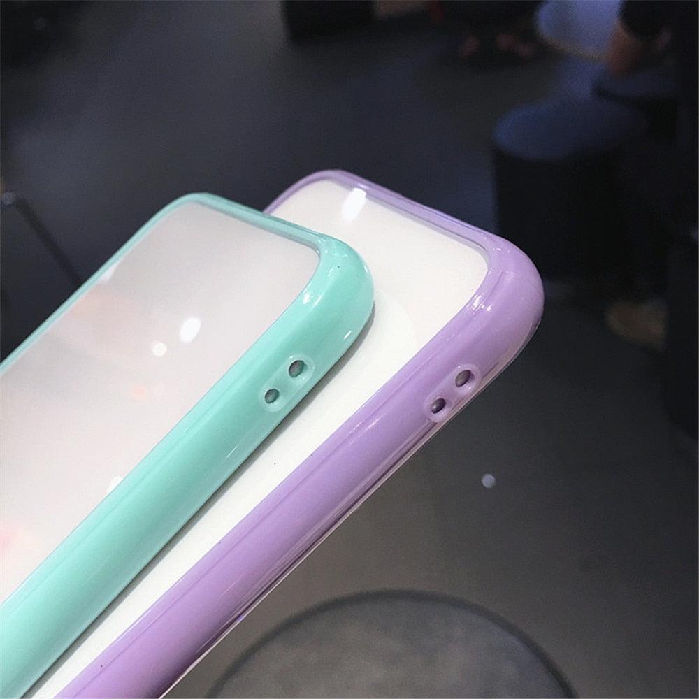 Transparent Shockproof Bumper Phone Case For iPhone 11 12 13 14 Pro Max Mini Cute Candy Color Hard Cover  Luxurious Translucent Case for iPhone Stevvex