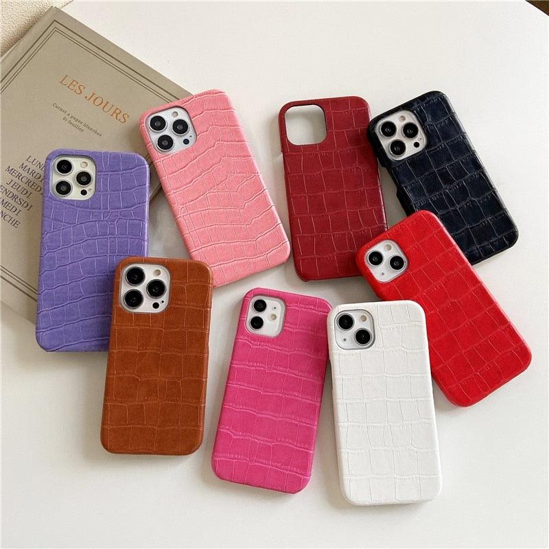 Genuine Leather Case for iPhone 13 Pro Classic Pattern Real Leather Full Coverage High-end Luxury Glossy Leather Couple Soft Case For iPhone 14 11 12 13 Pro Max 7 8 Plus 2 iPhone Cover Stevvex