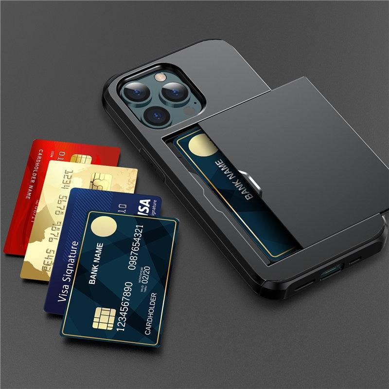 Men Luxury Wallet Card Holder Slot Phone Case For iPhone 13 Pro 12 Pro Max Business Phone Card Holder Bumper Cover Storage Case Compatible With iPhone Stevvex