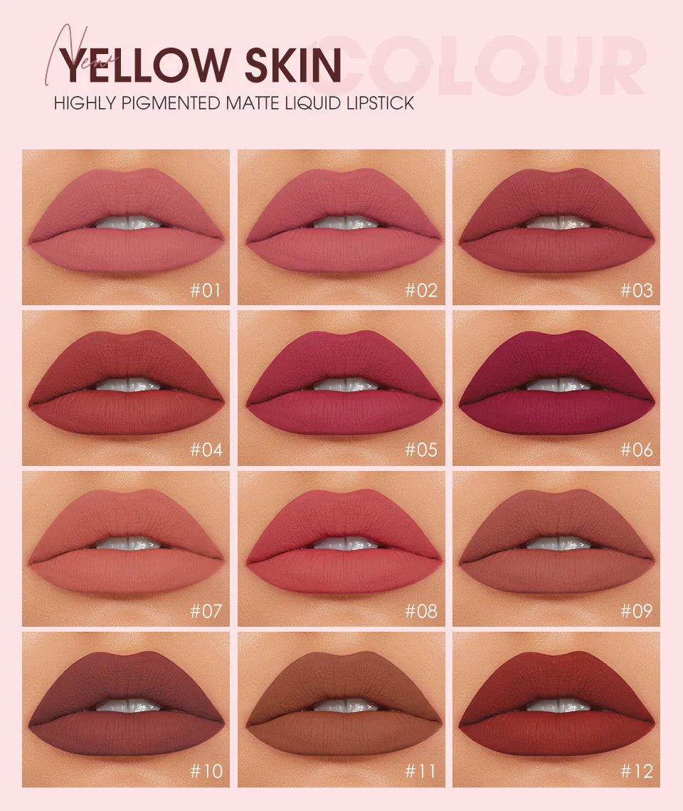 O.TWO.O 12 Color Liquid Lipstick Matte Finish Sexy Silky Lip Gloss Waterproof Kiss-proof Lasting Lip Glaze Lip Tint Cosmetics Lootquake LLC