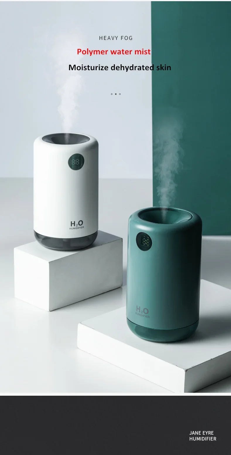 Home Table Wireless Ultrasonic Air Humidifier, Portable Mini Aroma Water Mist Diffuser, Battery Life Show, 500ml, 2000mAh Lootquake LLC