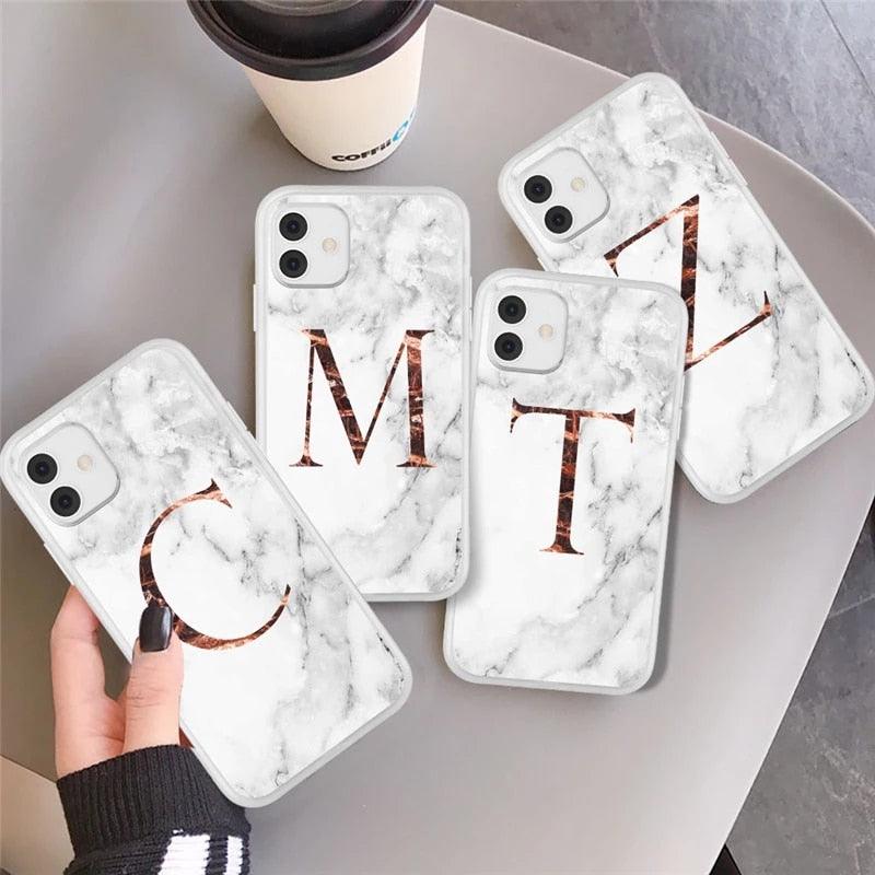 White A-Z Marble Texture Phone Cover For Iphone 12 Mini Soft Silicone Back Case Solid Name Phone Case Luxury Screen Camera Protection Shockproof Soft Cover Stevvex
