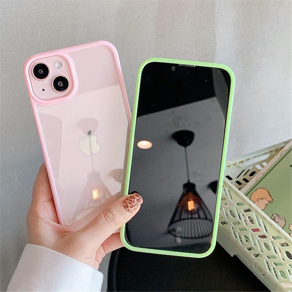 Unisex Cute Shockproof Silicone Bumper Phone Case For iPhone 14 11 12 13 Pro Max Colorful Transparent Protection Back Cover Silicone Protective Cover For iPhone Stevvex