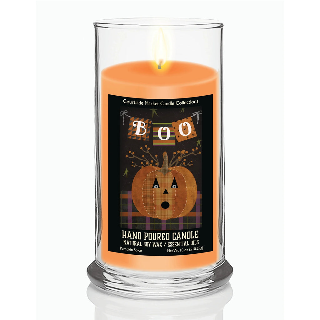 TD Courtside Market Boo Pumpkin Scented Candle Halloween Collection Glass Votive with Boo Design Lootquake LLC