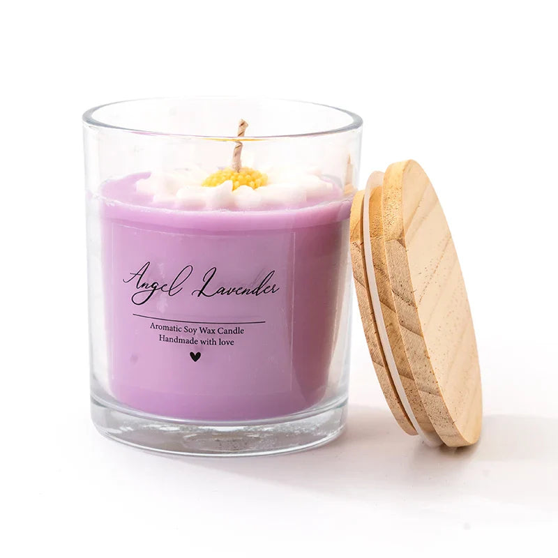 AIKUN 8CM*9CM Natural Purple Soybean Scented Candle Adorned with White Daisy Flowers Aromatherapy Home Decor Eco-Friendly Gift