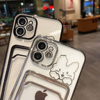 Ultra-light Transparent Photo Card Pocket Wallet Case For iPhone 13 11 12 14 Pro Max XS XR X 8 7 6S Plus Plating Cute Bear Rabbit Soft Phone Cover Cute Case with Card Holder Soft Cover Stevvex