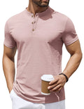COOFANDY Mens Stretch T Shirts Short Sleeve Casual Henley Shirts Novelty Button Down Shirts Pink Lootquake LLC