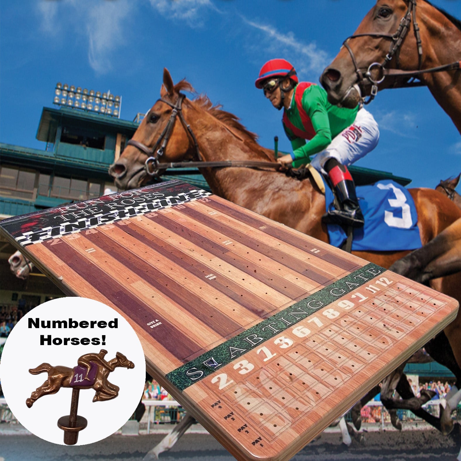 XL 18x30 Brown Striped Track Horse Race Party Game - New Heavy Duty Metal Horse Numbered 2-12 - SJB-DIAMOND ELITES