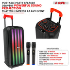 5Core Bluetooth Party Speaker 8 inch PA RGB Partybox Karaoke Machine + 2 Wireless Mic Pi-Mart