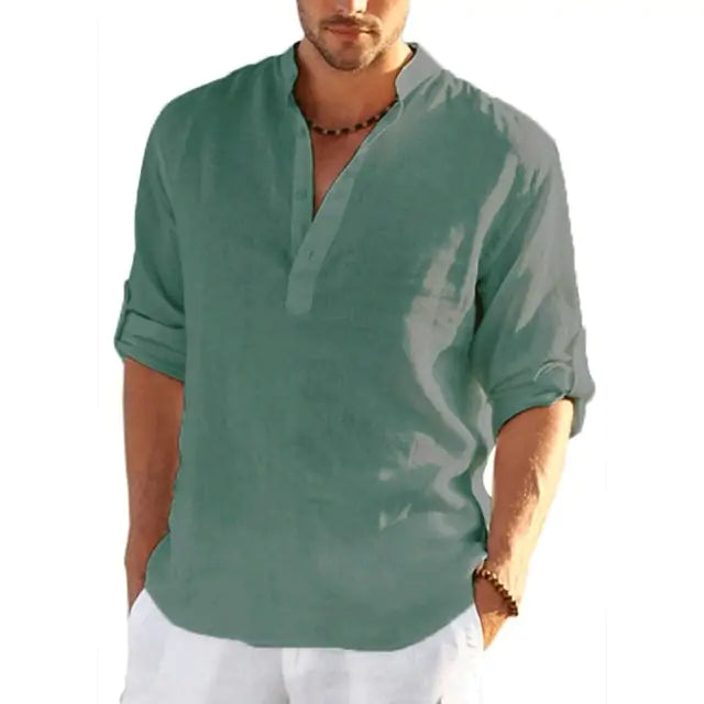 Men's Linen Long Sleeve Shirt Pi-Mart